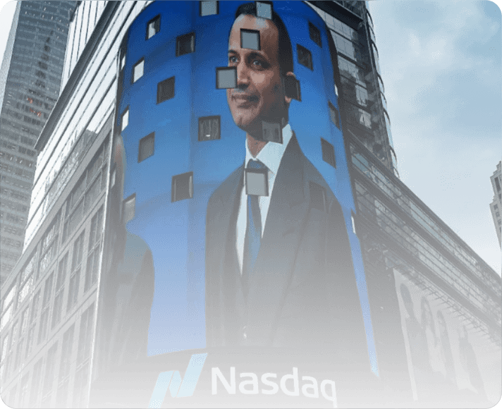 Nasdaq MarketSite building in Times Square on Near Intelligence listing day